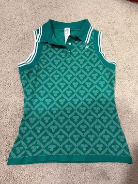 Fabletics Emerald Green Sleeveless Polo Tank with White Trim